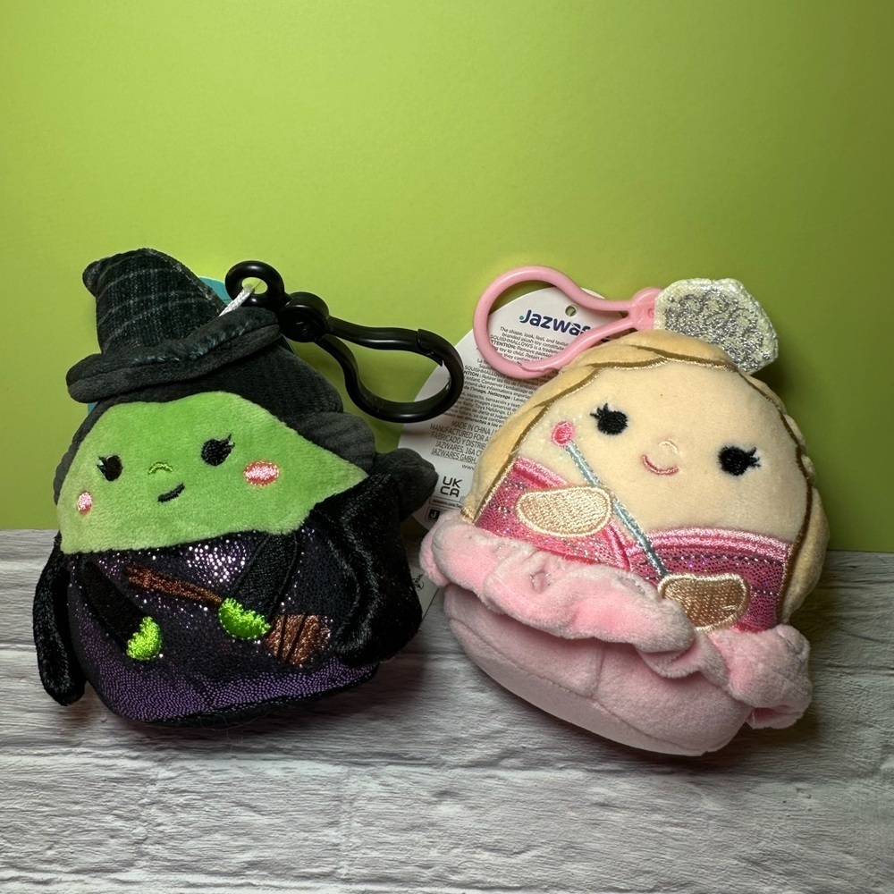 Set of 2 Wicked Squishmallow 3.5” Clip charms Glinda & Elphaba NWT